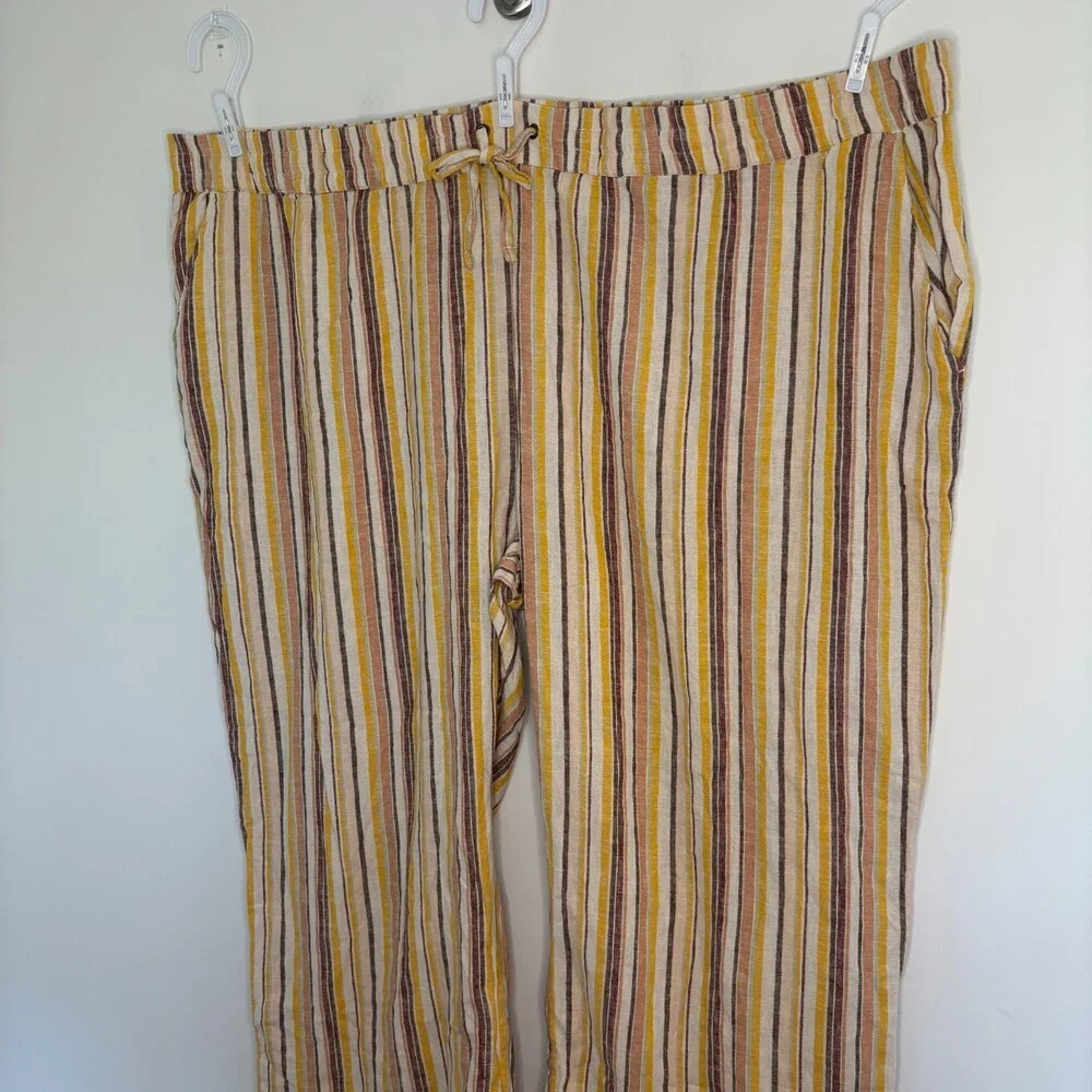 Denim & Co Naturals NEW Linen Blend Wide Leg Pants Womens 5XP Tan Stripe Pull On - Picture 3 of 10